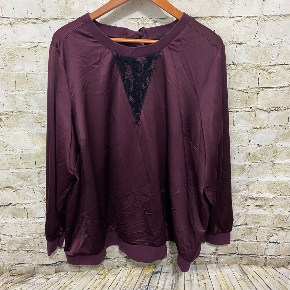 Lane Bryant Purple Black Lace Pullover Satin Sweater